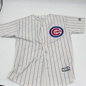 Majestic Chicago Cubs, Anthony Rizzo Kids White and Blue Striped Jersey, stains